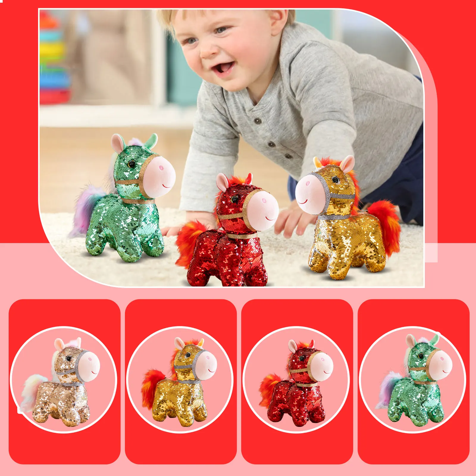 

Colorful Pony Plush Toy Cute Cartoon Horse Animal Dolls Children Unique New Year Gifts Holiday Party Atmosphere Prop