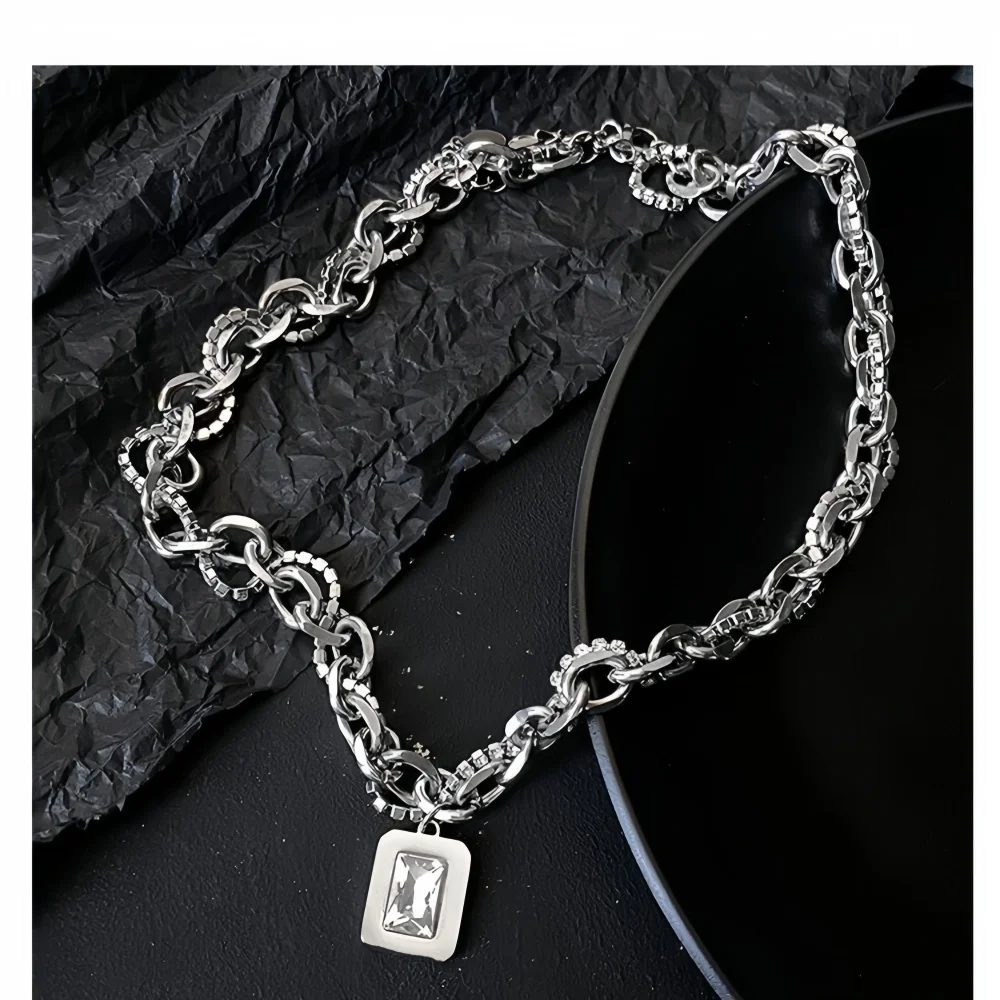Hip-Hop-Imitation-Sonnenbrille für Männer, Choker, Retro-Silberfarbene Kubanische Kettenhalskette, Modisches Design-Schmuckstück, Trendige Accessoires – Detail 4