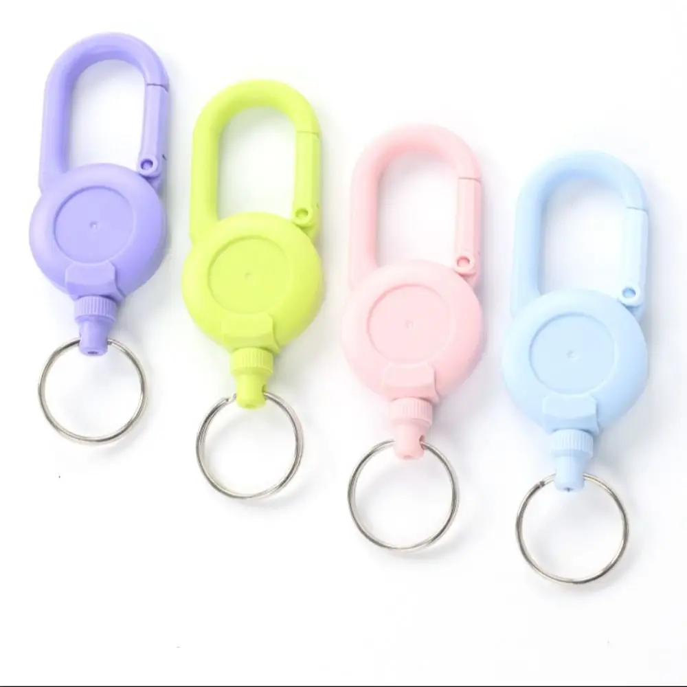 Steel Wire Elastic Mountaineering Buckle Solid Color Easy-to-pull Telescopic Wire Rope Keychain Creative Plastic