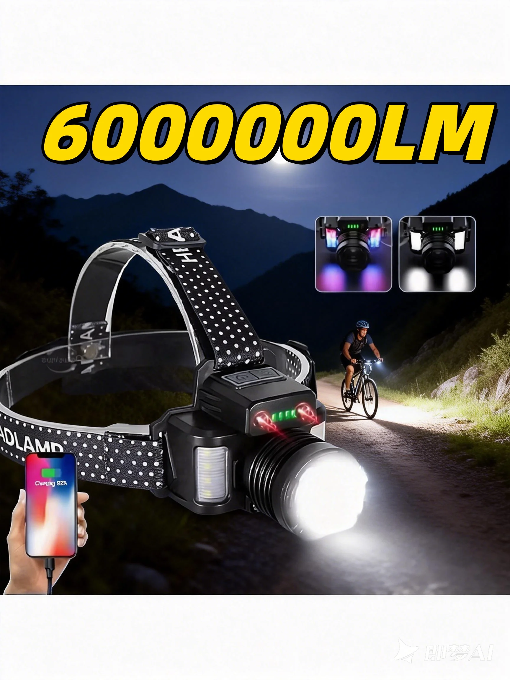 

Мощный светодиодный налобный фонарь, многофункциональный, для рыбалки, с зарядкой Type-C, подходит для патрулирования, исследований, ночных поездок, фонарь