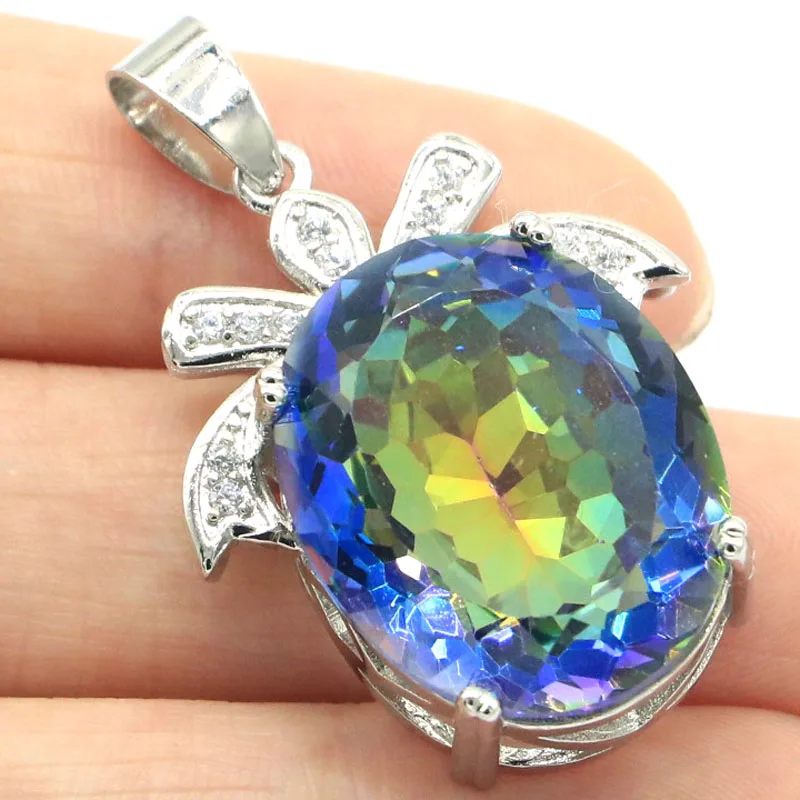 

Buy 5 Get 1 Free 39x24mm Big Gemstone Red Blood Ruby Fire Rainbow Mystic Topaz Kunzite Violet Tanzanite CZ Women Silver Pendant