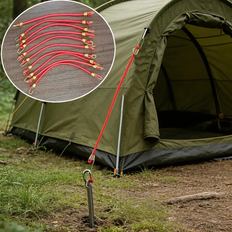 10Pcs Tent Guy Lines with Hooks, Outdoor Camping Tent Fixing Ropes, Lightweight Portable Cord for Tent Securing & Gear Hanging
