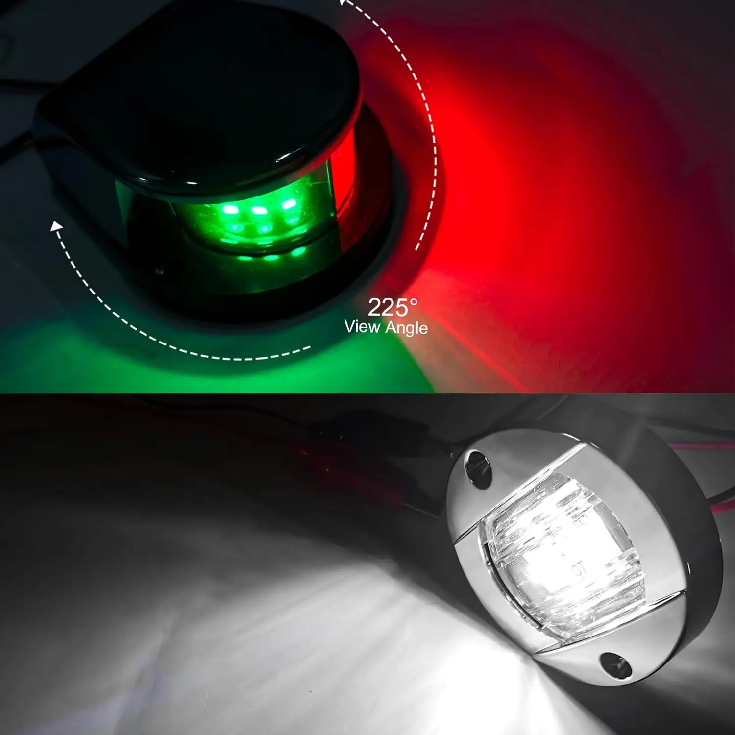 Boat Navigation Lights LED Waterproof Marine Bow Stern Side Interior Deck Transom Lights w/Chrome bezels