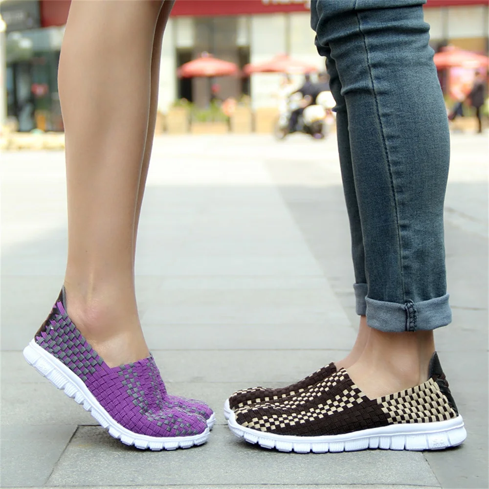 2024 Large-Sized Flats Women Summer New Shallow Ladies Slip On Loafers 35-44 Woven Couple Handmade Casual Sport Sneakers