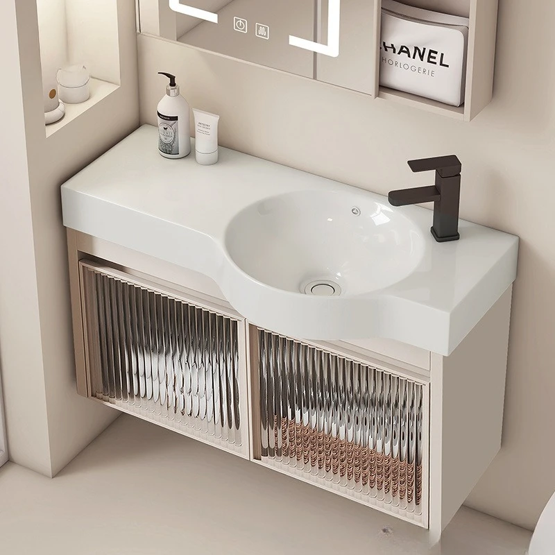 

Space aluminum glass door bathroom cabinet small apartment washbasin cabinet combined integrated