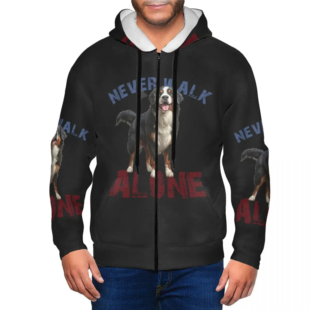 Bernese Mountain Dog Zipper Hoodies Hip Hop Pullover Autumn Winter Men's Women's Sweatshirt Long Sleeve Tops