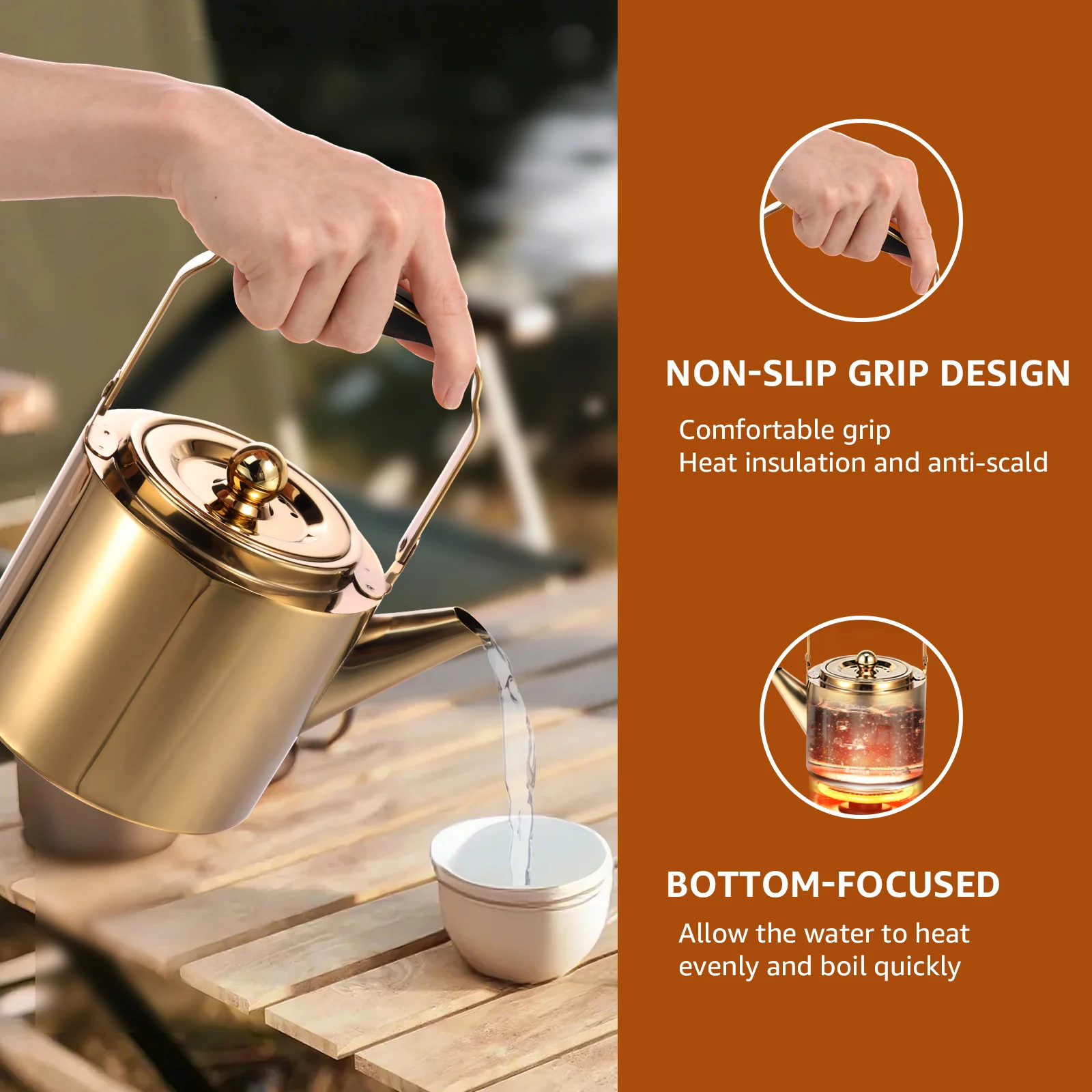 إبريق شاي من الفولاذ المقاوم للصدأ تصميم صنبور 1.8 لتر غلاية شاي ذات سعة كبيرة مع مصفاة قابلة للإزالة مرشح شبكي رفيع للتخييم المنزلي #5