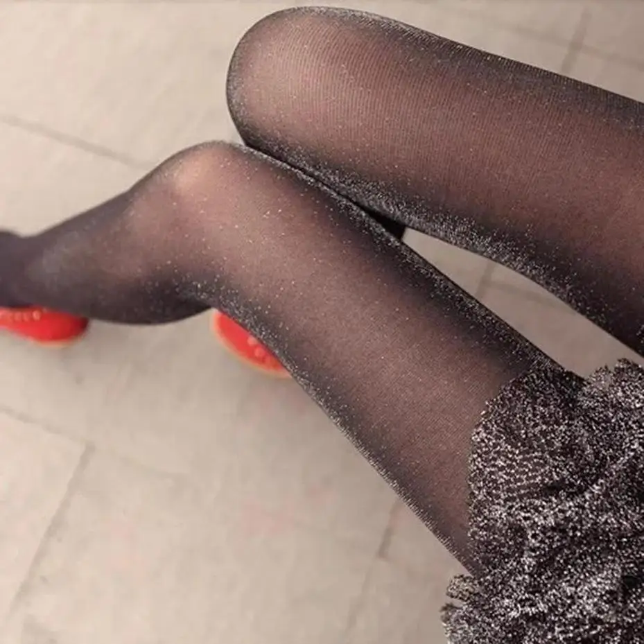 1 Pair of Shiny Leggings Women's Shiny Party Silver Sequined Stockings Pantyhose Black Stockings