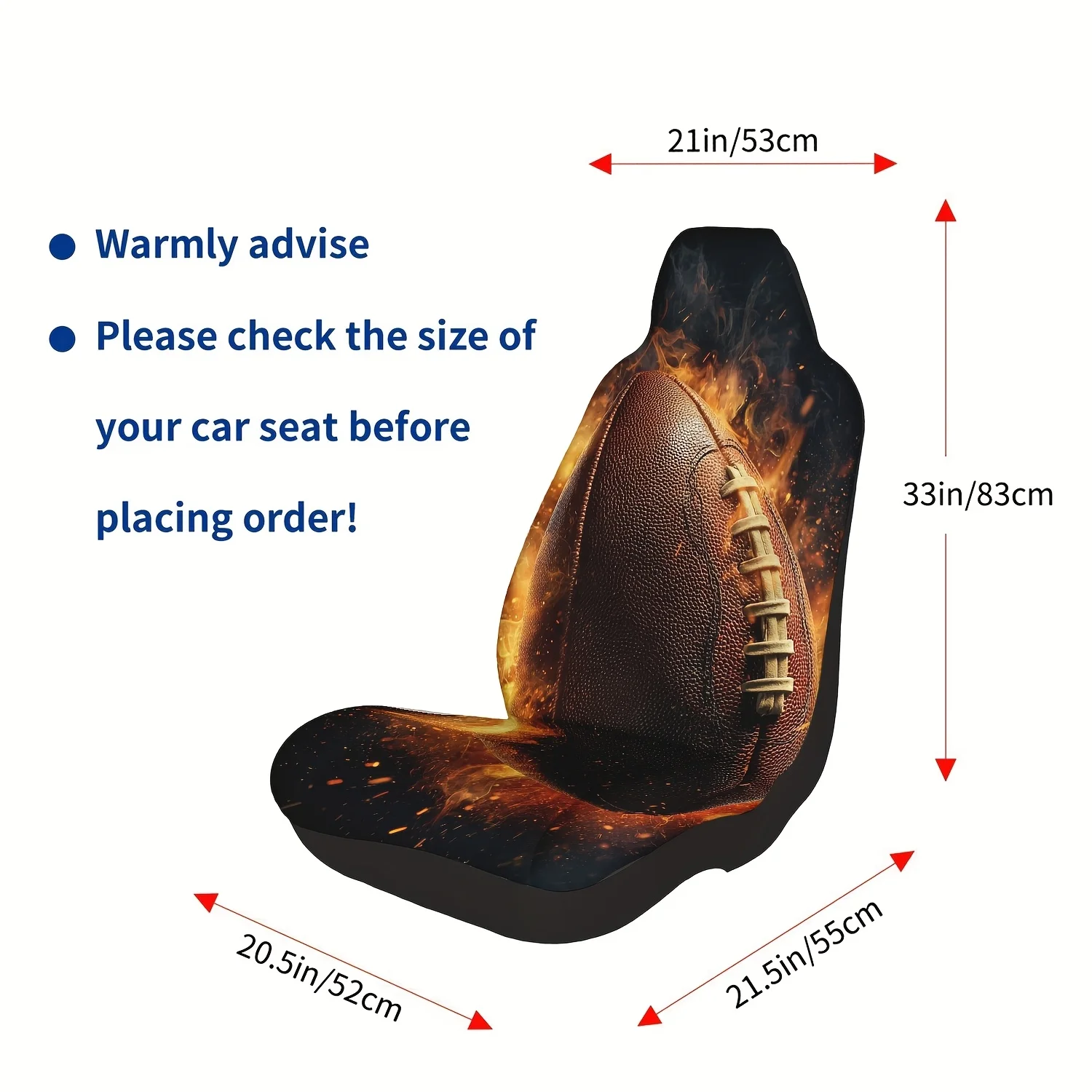 2pcs Flame-Surrounded Brown Rugby Dynamic Design Car Seat Covers, Universal Size For SUVs, Trucks, And Sedans, Digitally Printed