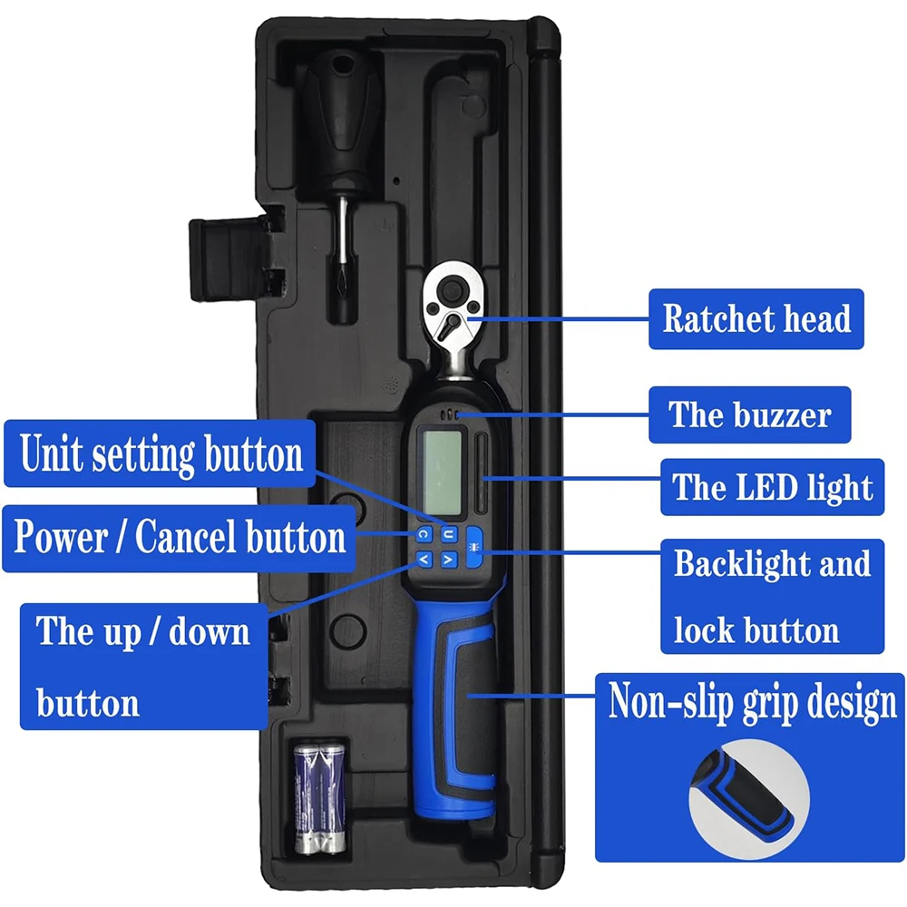 مفتاح عزم الدوران الرقمي 1/4 بوصة (1.11-22.13Ft.lb/1.5-30N.m)، مجموعة مفاتيح عزم الدوران الإلكترونية مع مصباح LED دقيق إلى ±2% الجرس #6