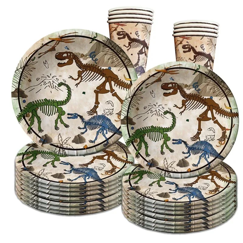 Dinosaur Fossil Archaeological Theme Disposable Tableware Dinosaur Dino Napkins Plates Jungle 1st Happy Birthday Party Dec