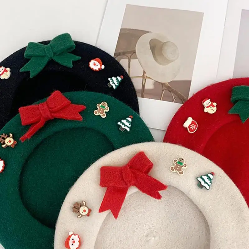 Christmas Hat Fashion Warm Hat Women's Cute Christmas Beret Hat Decorative Wool Artist Beanies Hats Painter Hat for Adults