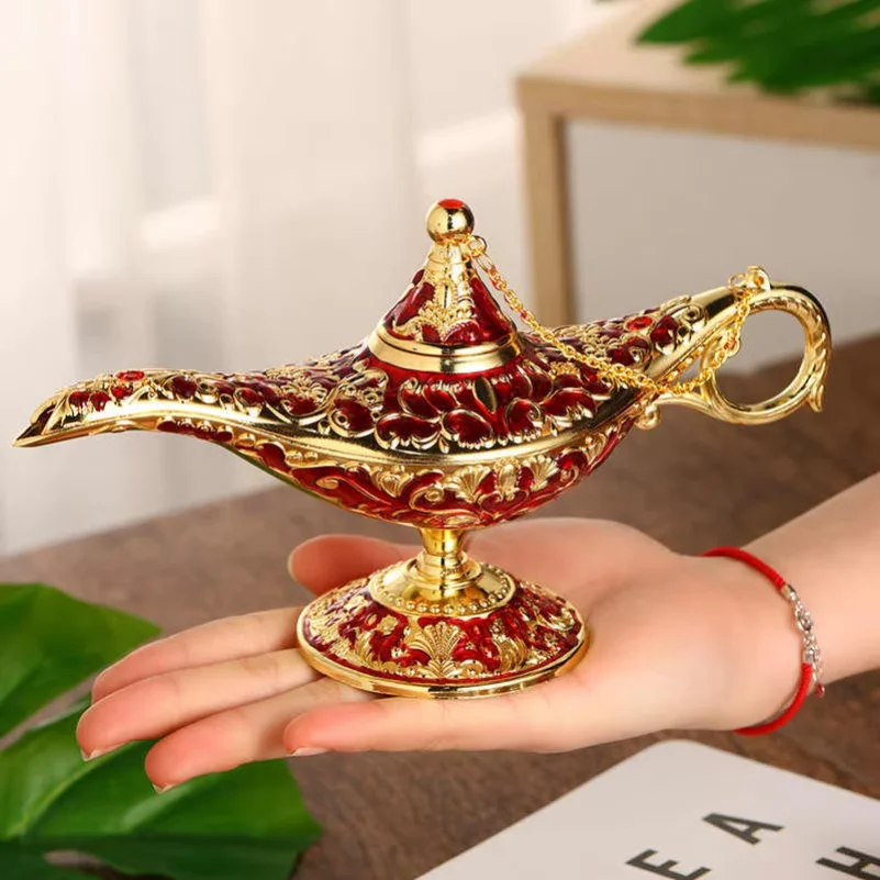 Lampe Magique Aladdin Vintage, Grande Figurine Rétro en Métal, Lampe à Vœux du Genie, Sculpture, Décoration de Chambre, Accessoires de Bureau