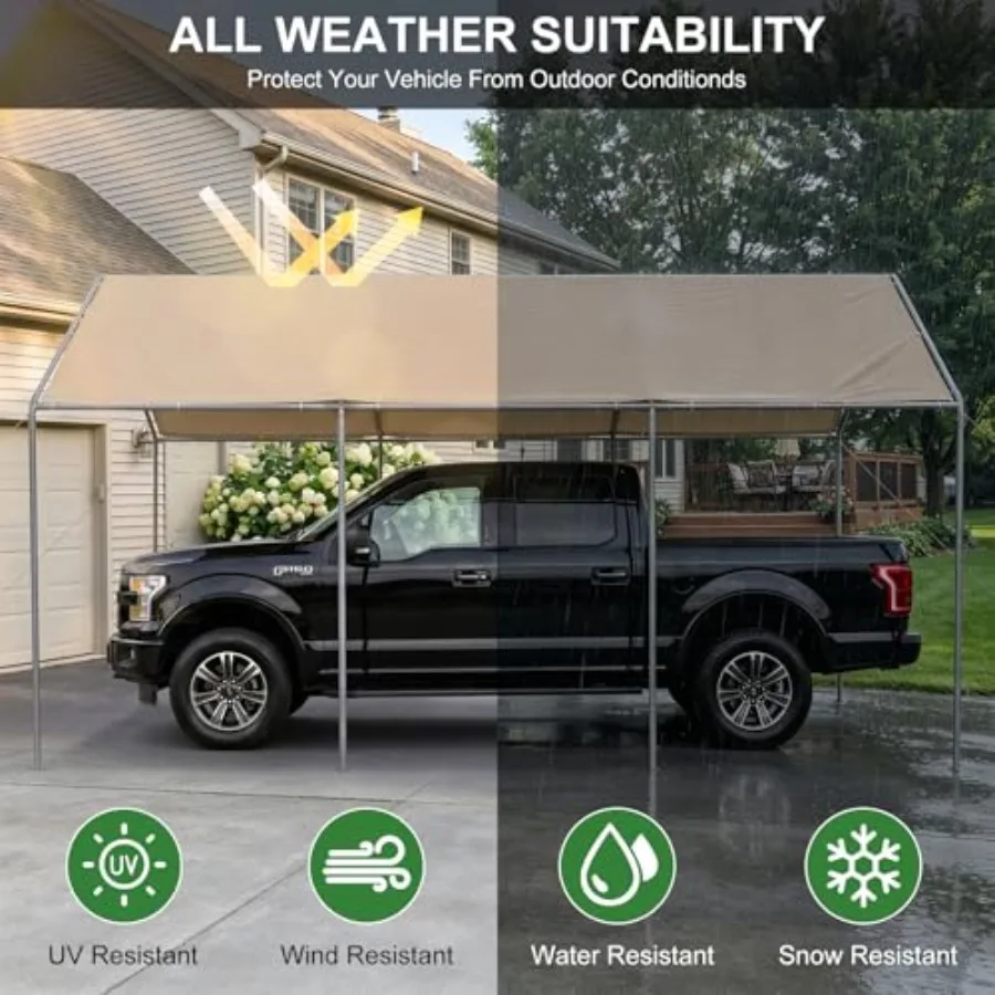 Carport, Feet Heavy Duty Portable Garage, Car Port with Storage Shed, Car Canopy Car Tent with Steel Frame All-Season Tarp for