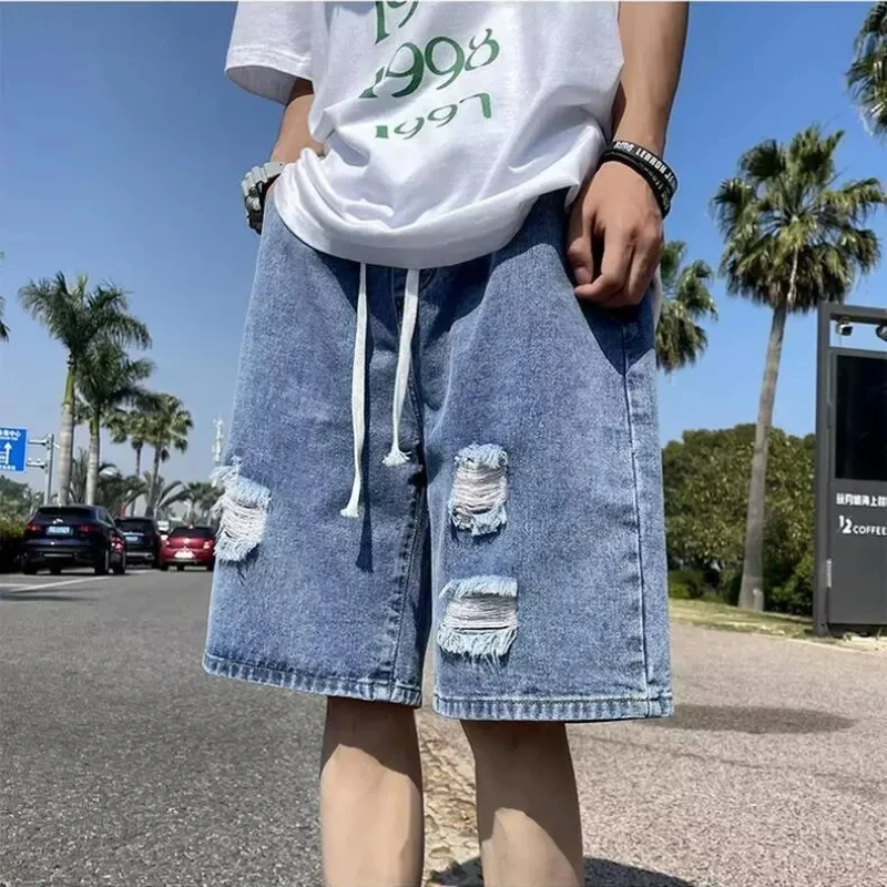 

Summer Denim Shorts Men's Thin Loose and Versatile Casual Wide-leg Trendy Brand Five-point Pants High Street American Work Pants