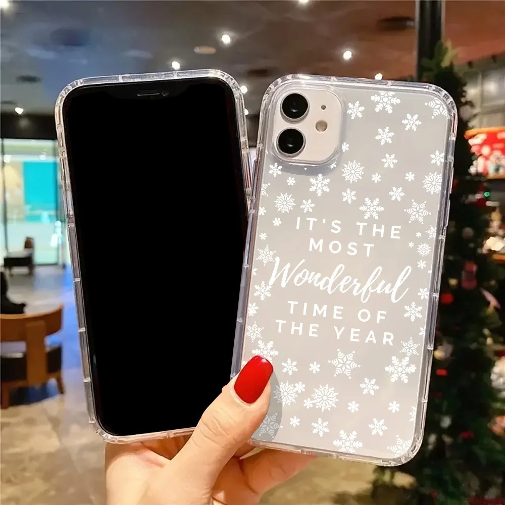 Penutup Casing Ponsel Bening Estetika Kepingan Salju Lucu Natal untuk iPhone 16 11 12 13 14 15 Pro Max XR XS X 7 8 Plus SE 3 2022 Casing