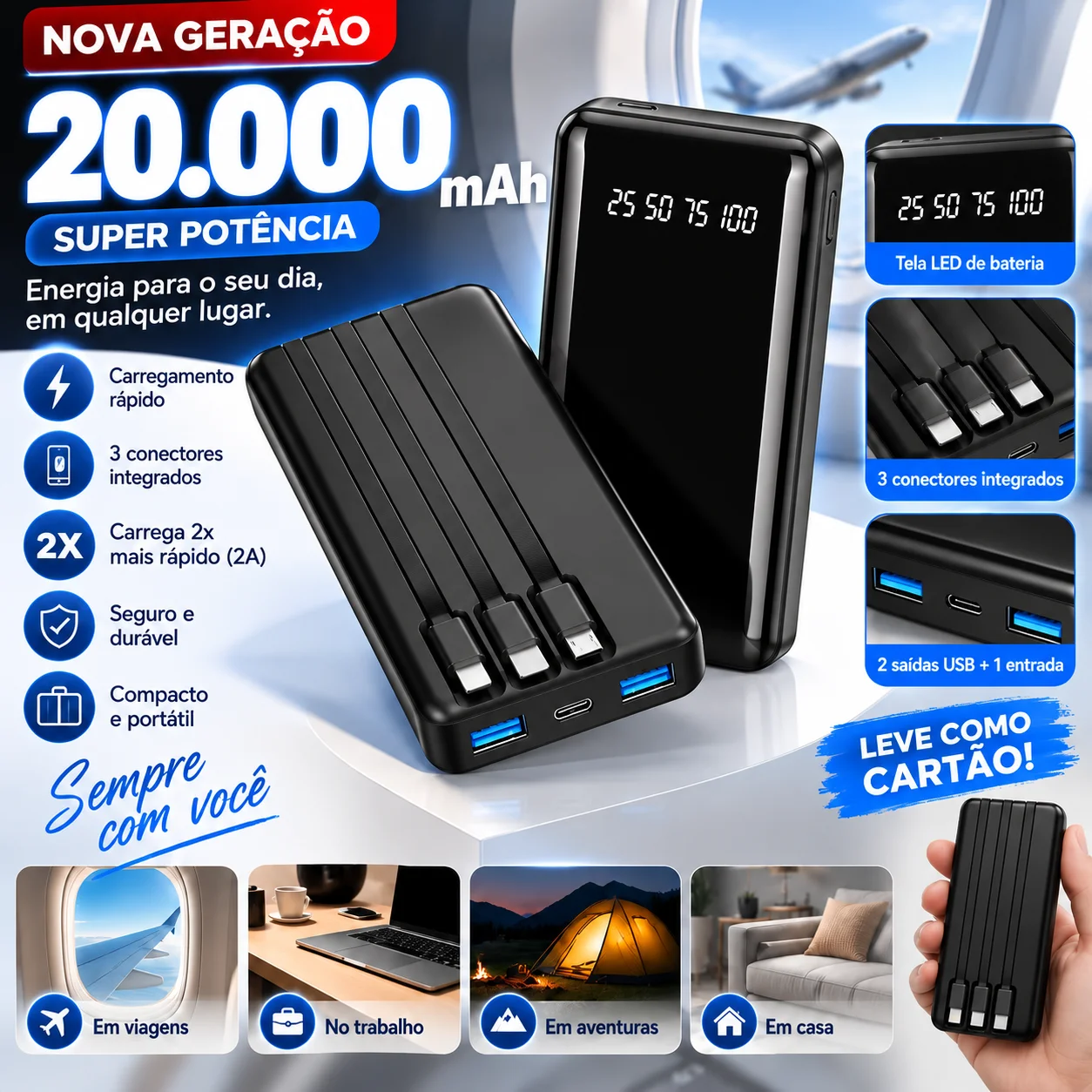 Power Bank 20000mAh com Design de Favo de Mel, Combina Estilo e Funcionalidade, Carregador Portátil com Estética Única