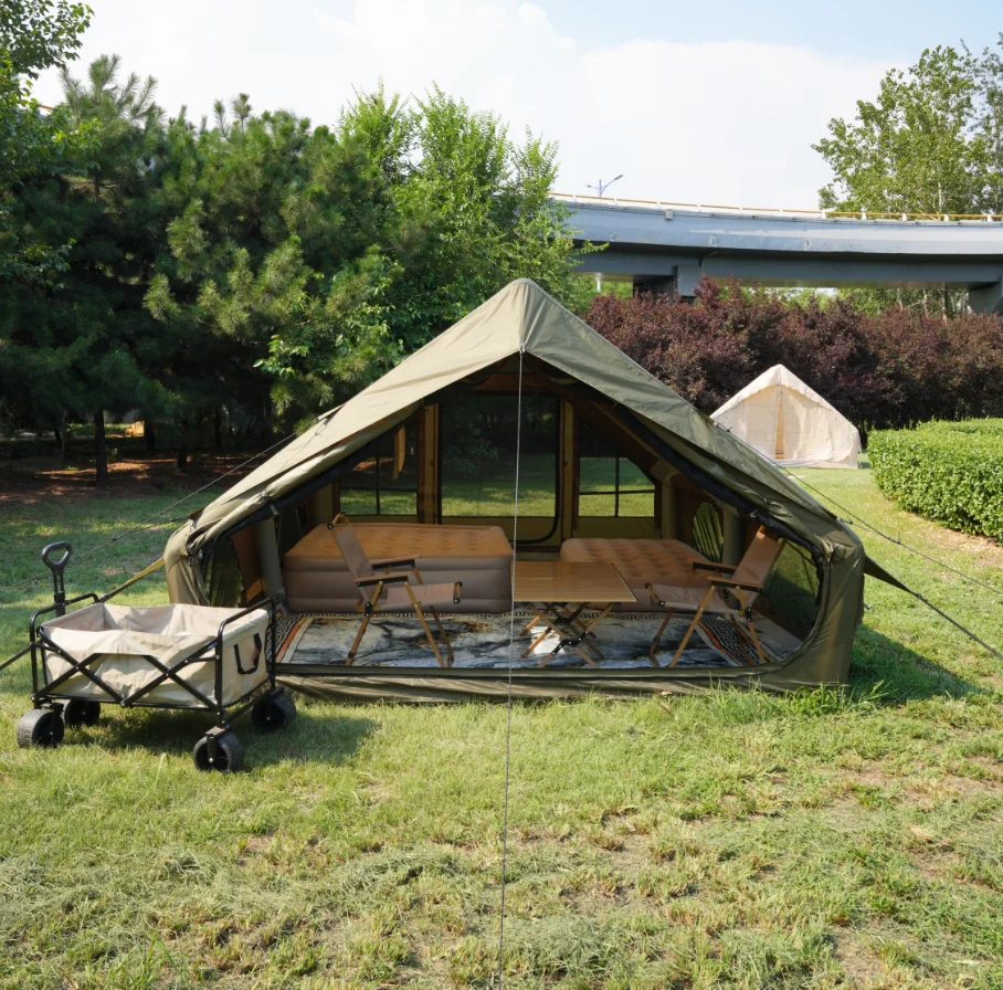 

Green Inflatable Oxford Waterproof Safari Tent Wholesale Inflatable Outdoor Camping Tent 12㎡ AB Door House Inflatable Cabin Tent