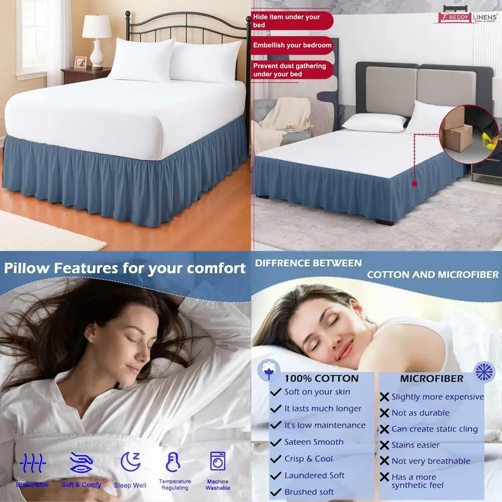 

Egyptian Cotton Bed Skirt Twin Size with 16 Drop, 800 Thread Count, Split Corner for Platform Beds, Lake Blue Sol Color