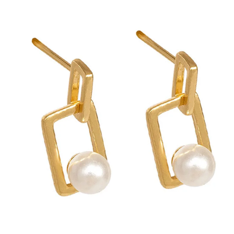 

925 sterling silver bead earrings, women's geometric square high-end stud earrings.