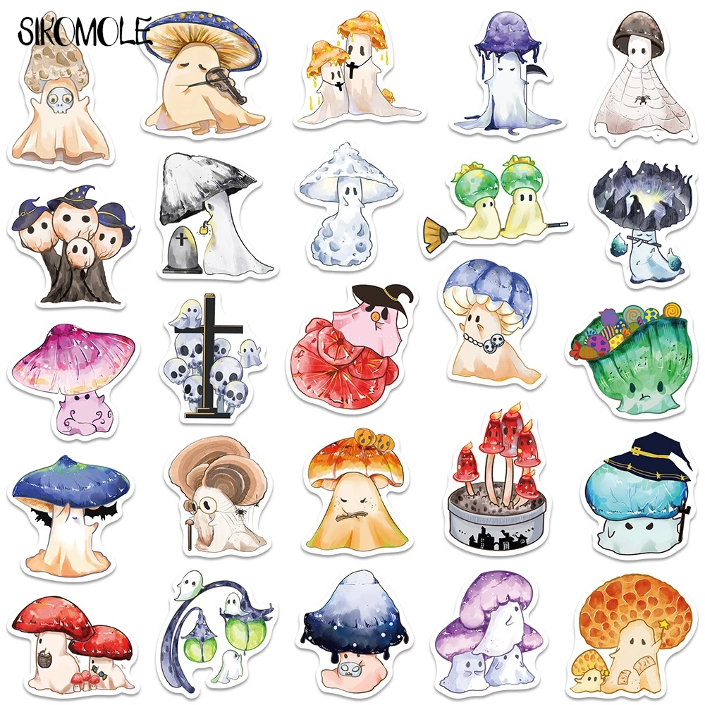 10/30/50PCS Cartoon Halloween Ghost Mushroom Stickers Decals DIY Laptop Guitar Skateboard Waterproof Graffiti Sticker Kids Gift