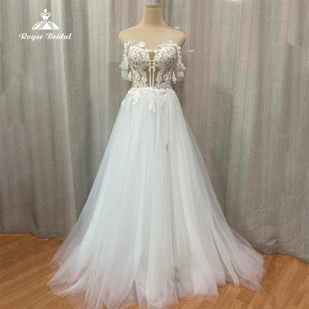 Robe de Mariée en Tulle Doux et Ligne A Personnalisée, Longue, avec des Appliques en Dentelle, pour les Patients, Quelle que soit la Robe de Mariée