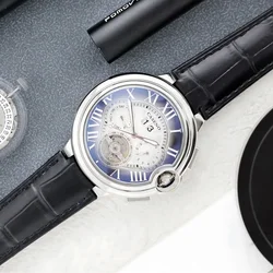 CASENO brand stainless steel Roman ice sapphire blue luminous automatic tourbillon mechanical men's business watch-2340GRY