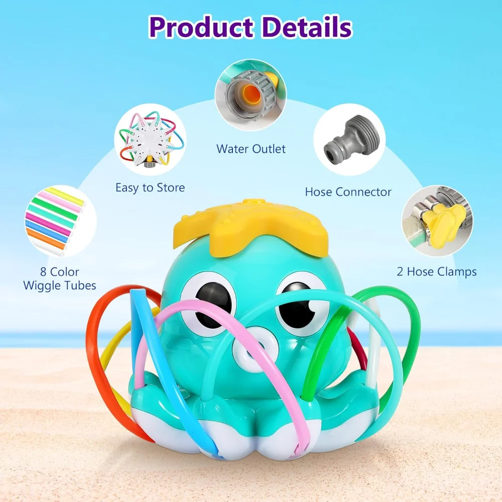 สเปรย์น้ําสปริงเกลอร์สําหรับเด็ก-น่ารักสปริงเกลอร์ 8 Wiggle หลอดและ 2 ท่อ Clamps สปริงเกลอร์กลางแจ้งของเล่นฤดูร้อน