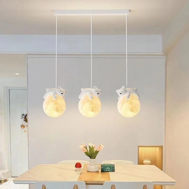 Creative Little Bear LED Pendant Lights Bedroom Bedside Modern Children's Room Chandelier Home Decoration Hanging Lamp Fixture