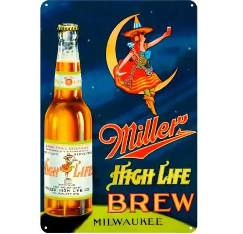 1 pcs,Vintage Miller High Life Beer Metal Sign Retro Advertisement Pinup Sign 