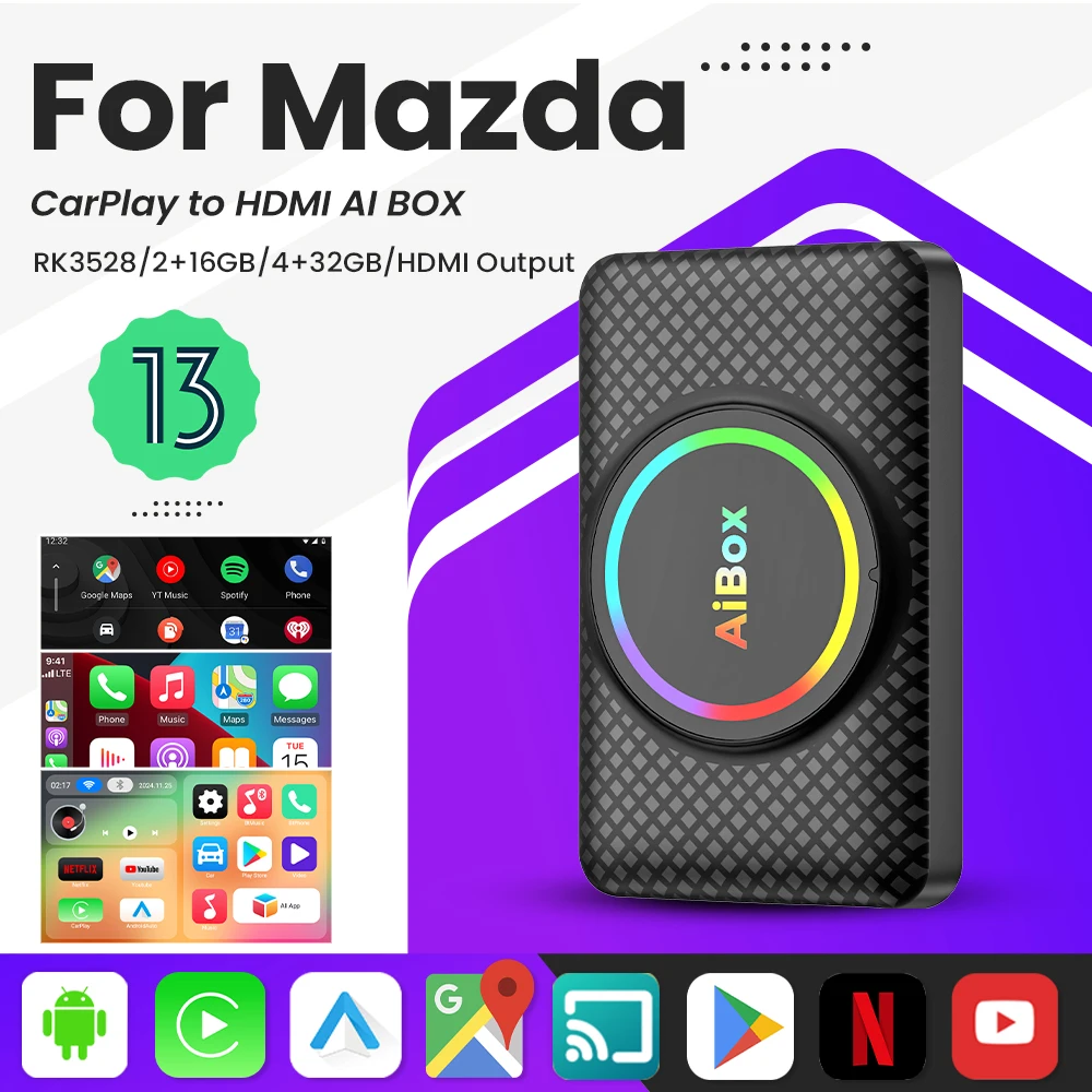 Smart Ai Box Android 13 Wireless Android Auto CarPlay HDMI For Youtube Nexflit TV Box For Mazda CX‑5 CX‑9 MX‑5 CX‑3 CX30 MX‑30