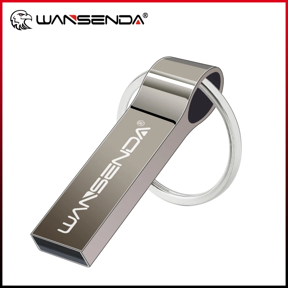 WANSENDA-Metal impermeável USB Flash Drive, Pen Drive, Memory Stick 2.0, Thumbdrive com chaveiro, 128GB, 64GB, 32GB, 16GB, 8GB