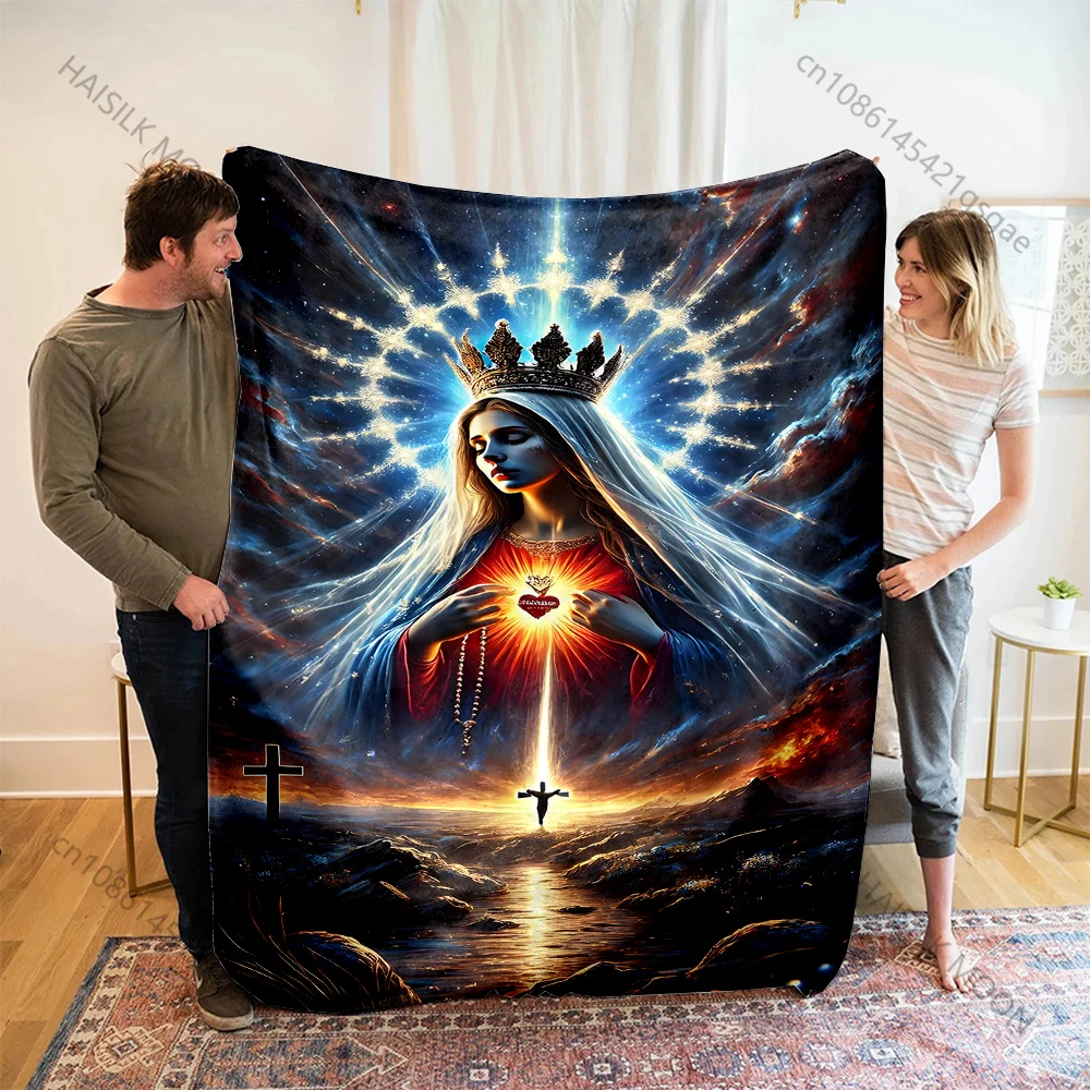 

1PC Holy Mary with radiant cross Print Blanket Warm Soft Fluffy Kids and Adult Sofa Bed Throw Blanket Outdoor Travel Camping RV