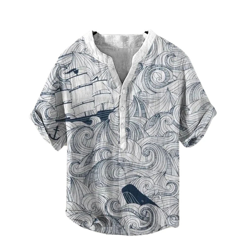 Camisa con cuello en V y botones Harajuku, camisa de manga corta de longitud Regular, ropa de viaje de verano, ropa informal para vacaciones