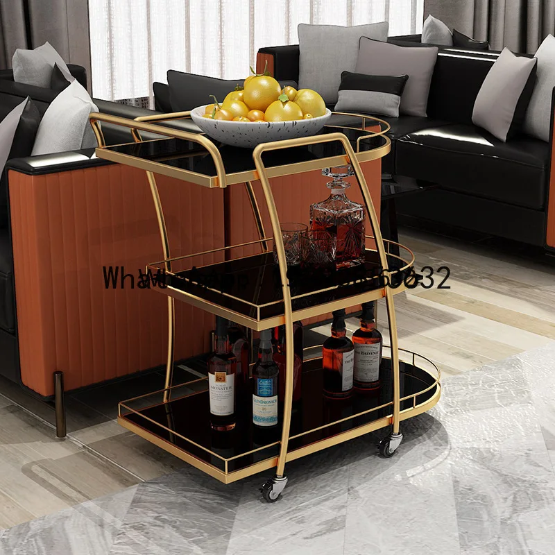 Z1  Iron Glass Dining Cart Commercial Wheeled Dessert Cart Small Push Cart Mobile Home Dining Side Cabinet