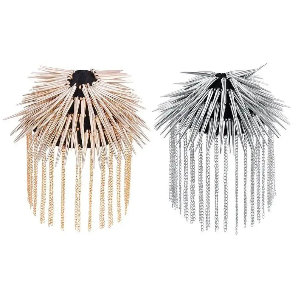 Retro Pin Tassel Chain Epaulette Cool Crystal Rivet Shoulder Badges DIY Breastpin Jacket Vintage Brooch Gift