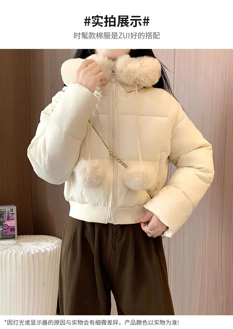 2027 Winter New High End Big Fur Collar Workwear Down Cotton Jacket Women's Fashion Short Thicken Cotton Female Parkas Coats