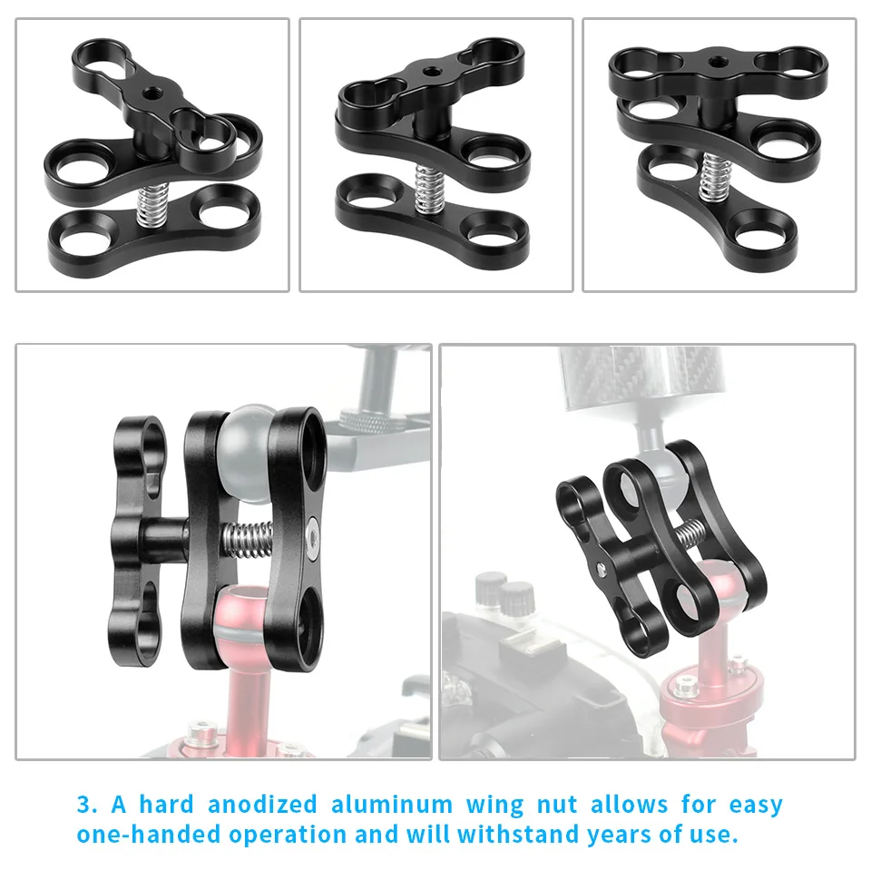 Verbesserter 1-Zoll-Kugel-Schmetterlings-Clip aus Aluminiumlegierung, Tauchlichter-Arm, 360-Grad-Halterung, Adapter für Gopro Osmo Kamera-Zubehör – Detail 7