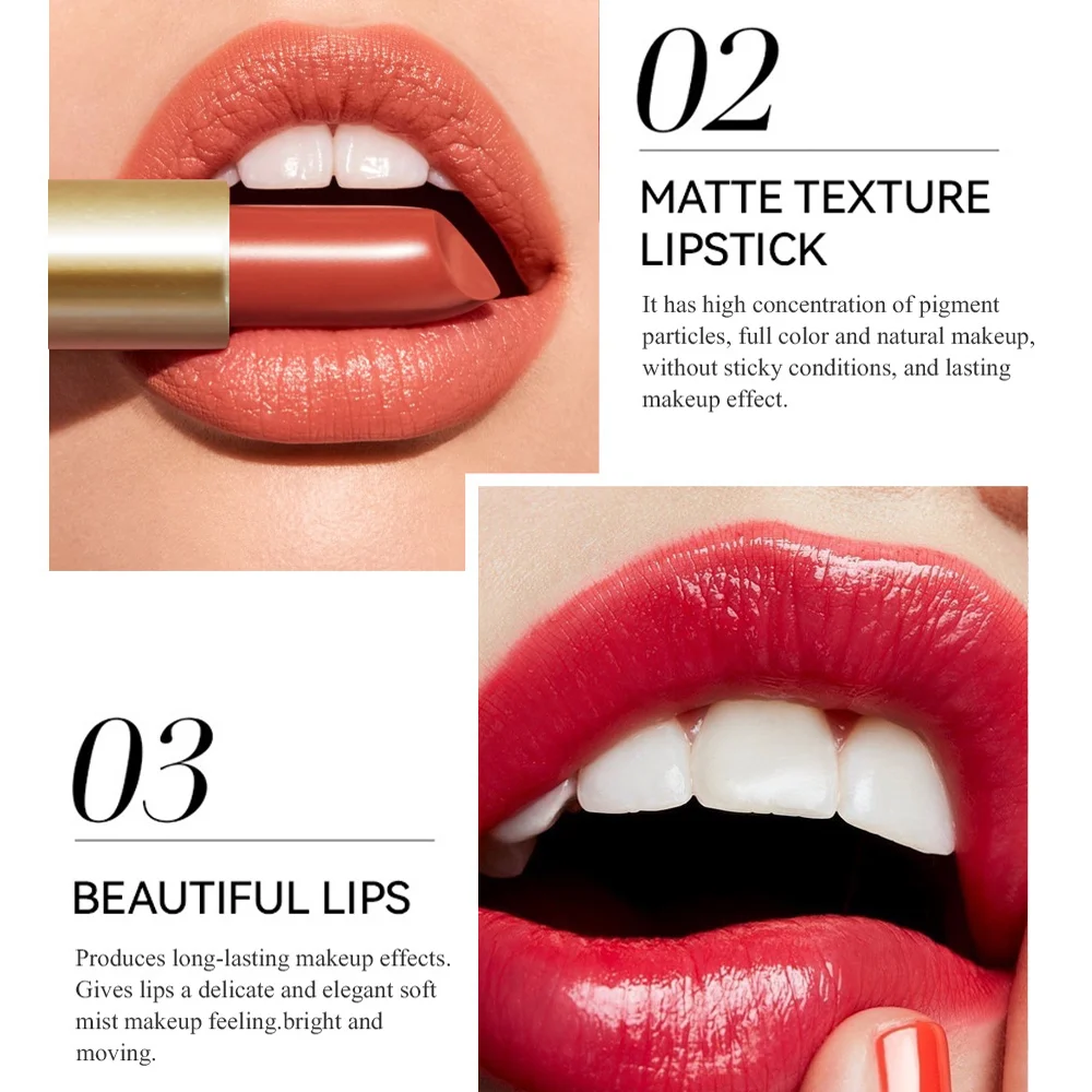 6 Farben Goldbarren Rohr Lippenstift matte Textur Perl glanz Glitter Samt Lippenstift Valentinstag Geschenk 6pcs – Detail 8