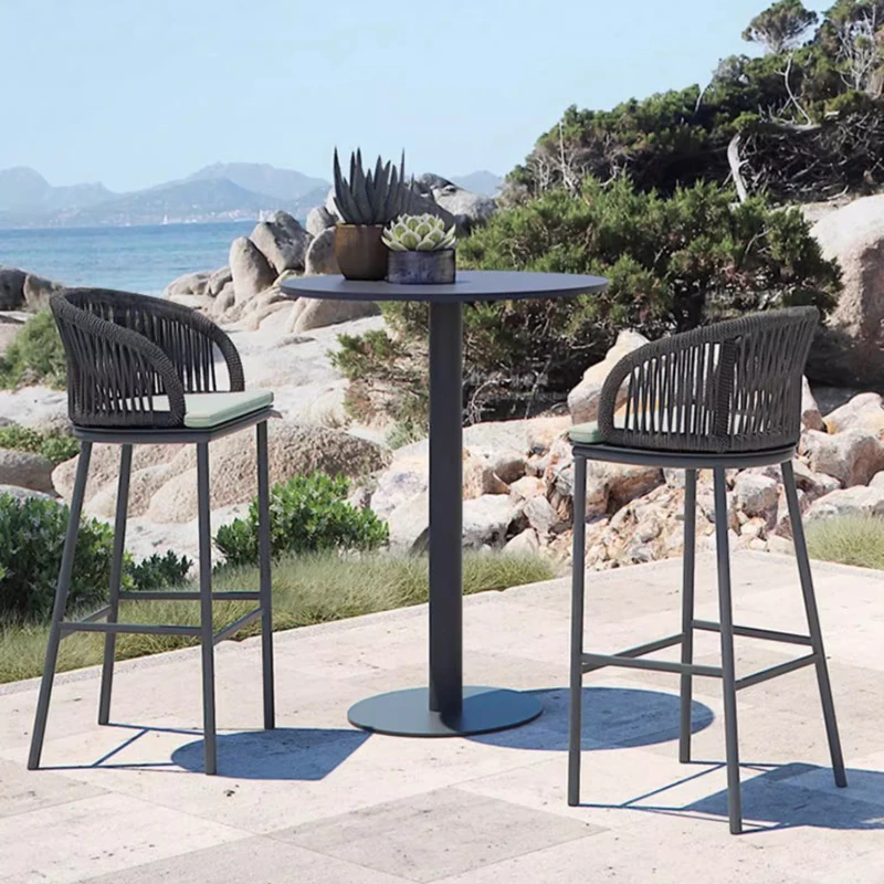 

Outdoor Rattan Bar Chairs Relaxing Backrest Design Minimalist Creative Bar Chairs Island Woven Single Sillas De Bar Furniture