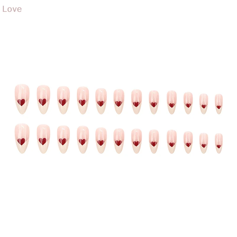 [L&P] 24 قطعة من الأظافر الصناعية الجميلة على شكل قلب فرنسي مع لاصق هلامي قابل للفصل للأظافر المزيفة غطاء كامل اضغط على الأظافر
