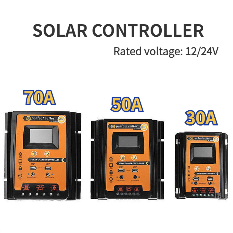 30A/50A/70A 12V 24V Auto Solar Charge Controller PWM with LCD  Solar Cell Panel Regulator PV Home