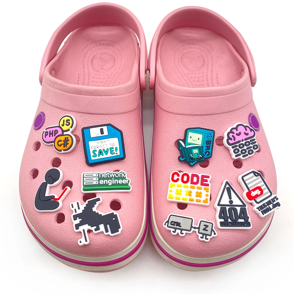1-11Pcs Network Engineer PVC Shoe Decorations Ctrl Z Dinosaur Slipper Buckle Charms For Man Woman Birthday Gifts