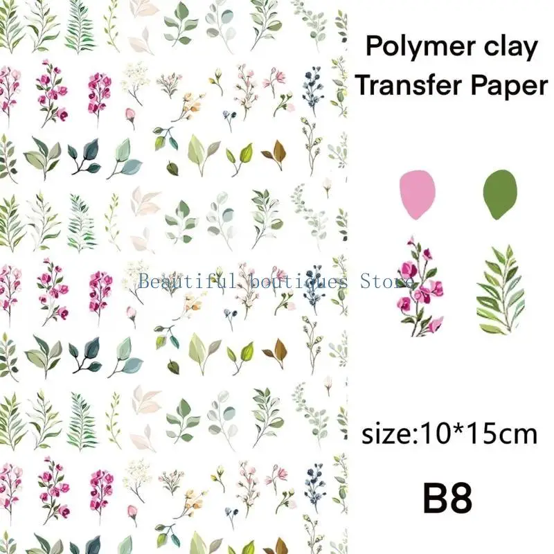 U4LF Stylish Flower Clay Transfers Sturdy Floral Designs Transfer Papers for Clay Earrings Accessory Crafts