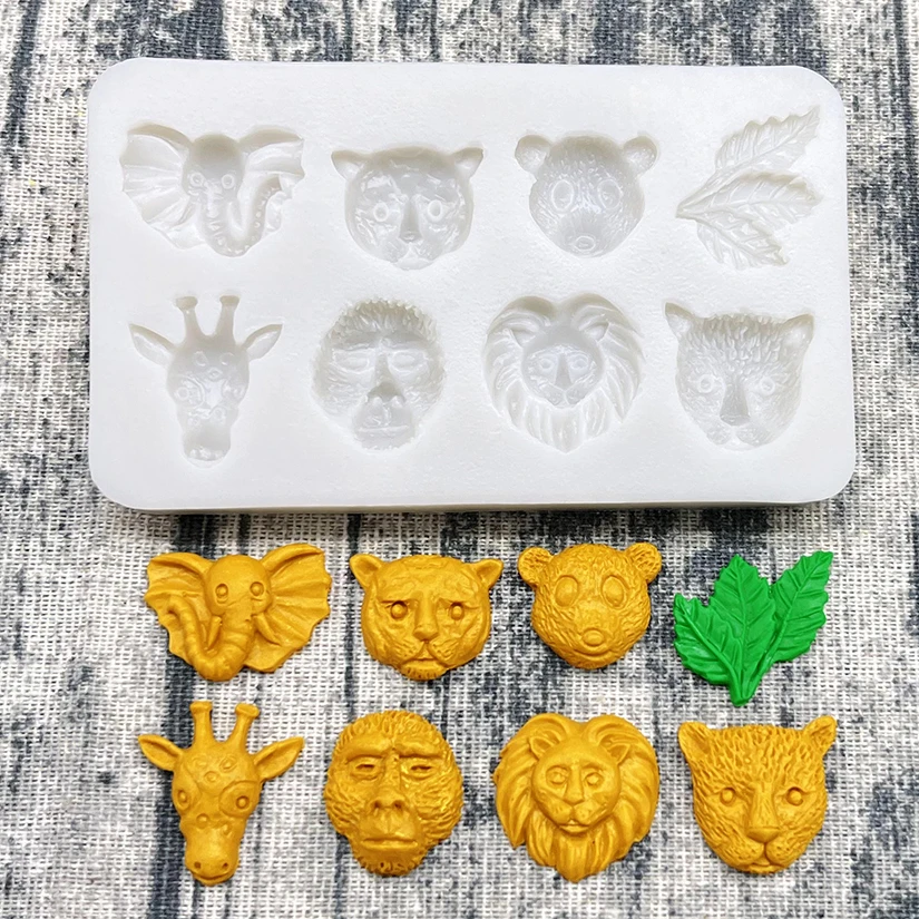 Bear Elephant Lion Deer Leopard Head Leaf Silicone Sugarcraft Mold Chocolate Cupcake Baking Fondant Cake Decorating Tools