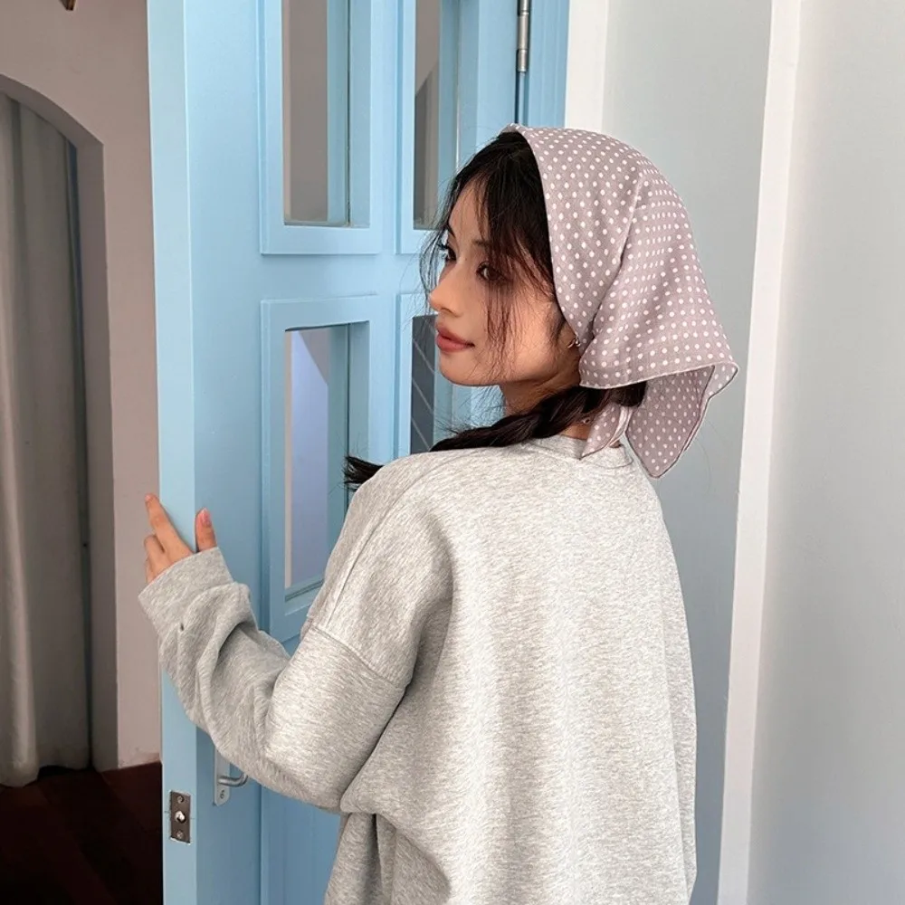 

Ретро шарф для волос в горошек, квадратный имитация шелка, уютный платок на талии, занавеска, тонкая резинка для волос