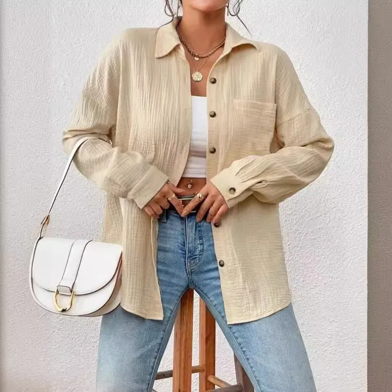 Elegant Muslin 100% Cotton Gauze Shirts For Women Long Sleeve Button Up Casual Office Lady Outfits Blusas Mujer de Moda 2024