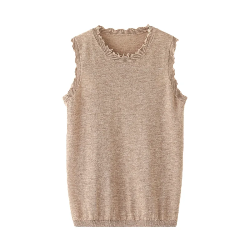 Wool vest Meilino ultra-fine imitation rough edge round neck knitted thin sweater with sleeveless inner layer and layered bottom