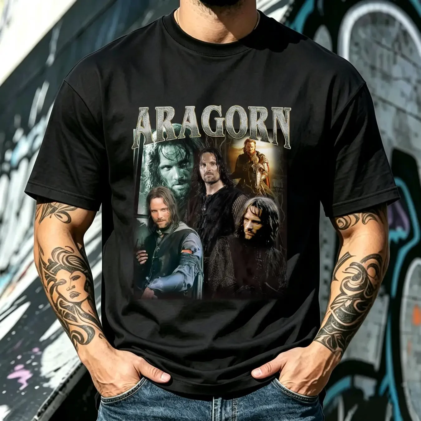 washed T Shirt Aragorn Vintage 90' Classic Bootleg long or short sleeves vintage Washed Breathable Stylish Slightly