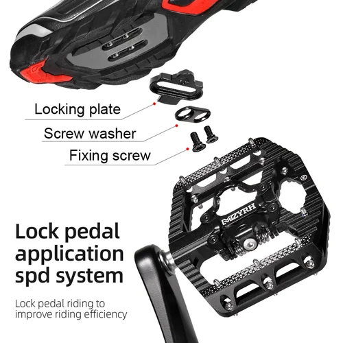 Imagen 2 del producto Pedal de bicicleta de dos usos 2 en 1 con tacos gratis para sistema SPD MTB Road accesorios de bloqueo de rodamiento sellado antideslizante de aluminio